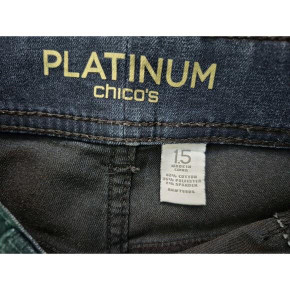 Chico’s Platinum Coated Jeans Size 1.5 Metallic Green Skinny Stretch Pants - Picture 5 of 10